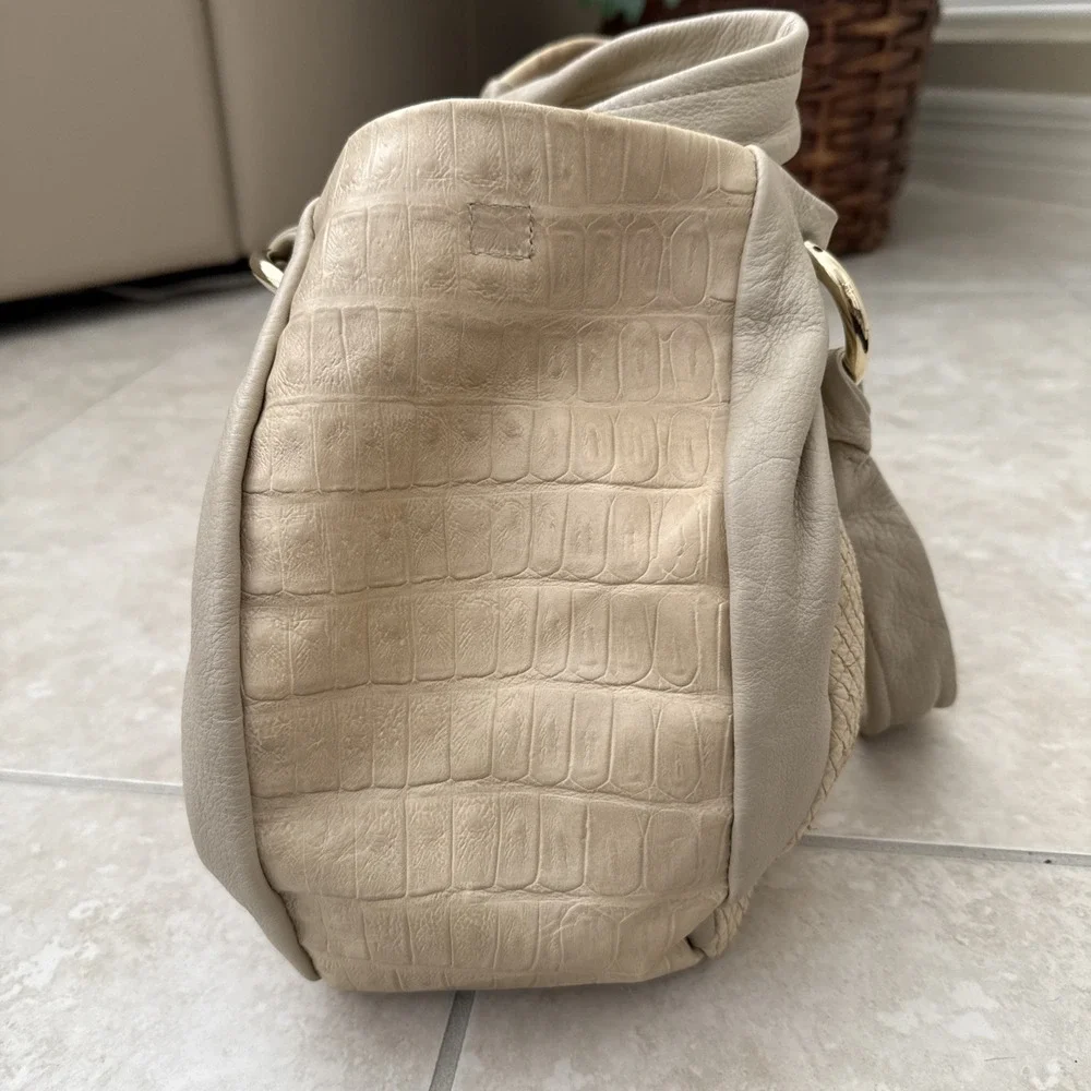 Genuine Furla Embossed Croc & Python Leather‎ Bag Italy Purse Beige Color